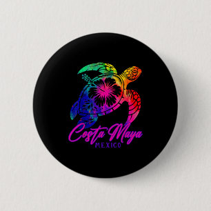 Costa Maya Mexico Tie Dye Sea Turtle Hibiscus Beac 6 Cm Round Badge