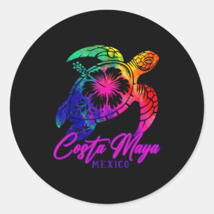 Costa Maya Mexico Tie Dye Sea Turtle Hibiscus Beac Classic Round Sticker