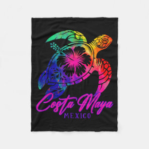 Costa Maya Mexico Tie Dye Sea Turtle Hibiscus Beac Fleece Blanket
