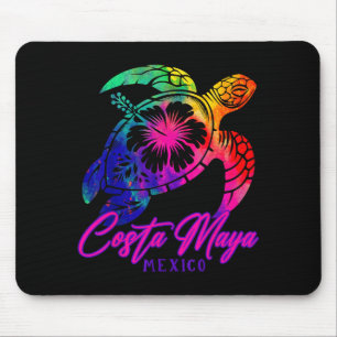 Costa Maya Mexico Tie Dye Sea Turtle Hibiscus Beac Mouse Mat