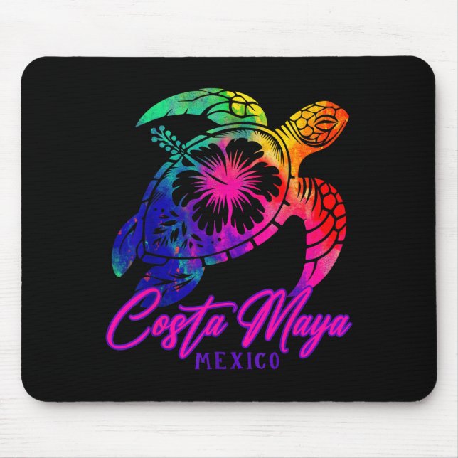Costa Maya Mexico Tie Dye Sea Turtle Hibiscus Beac Mouse Mat (Front)
