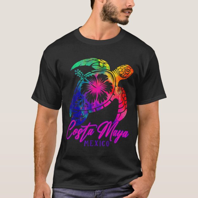 Costa Maya Mexico Tie Dye Sea Turtle Hibiscus Beac T-Shirt (Front)