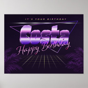 Costa Name Vorname lila retro Poster Geburtstag