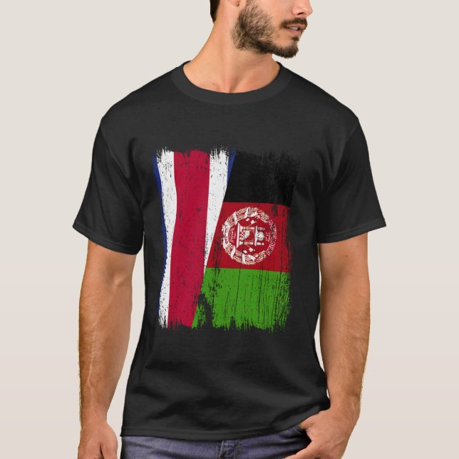 Costa Rica Afghanistan Half Flag Costa Rican Afgha T-Shirt (Front)