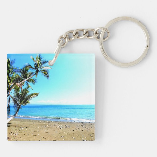 Costa Rica, beach with palm tree Key Ring (Back)