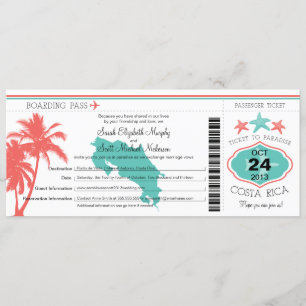 Costa Rica Boarding Pass Wedding Invitation