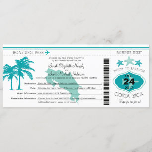 Costa Rica Boarding Pass Wedding Invitation