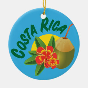 Costa Rica bright colours with hibiscus and coconu Ceramic Tree Decoration