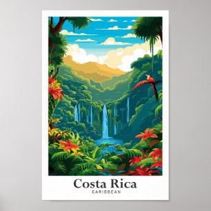 Costa Rica Caribbean Vintage Travel Illustration Poster