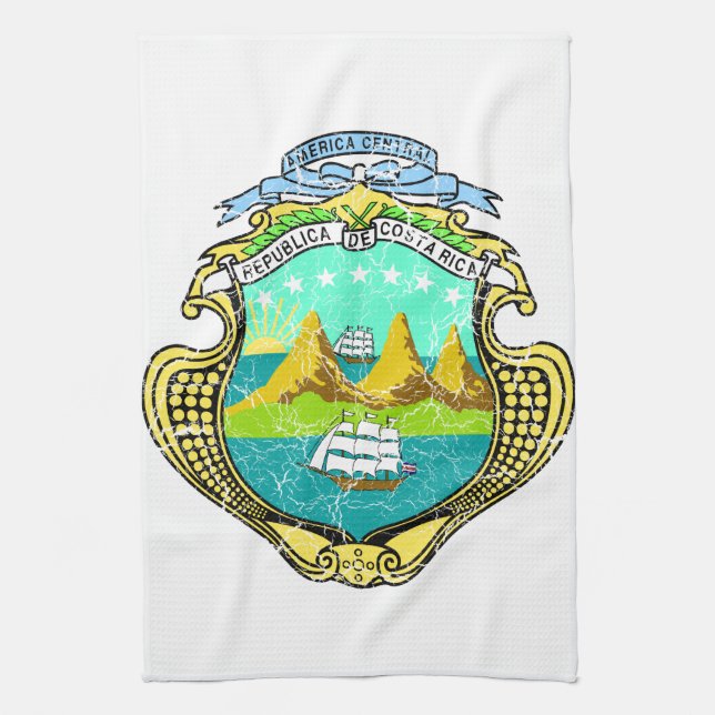 Costa Rica Coat Of Arms Tea Towel (Vertical)
