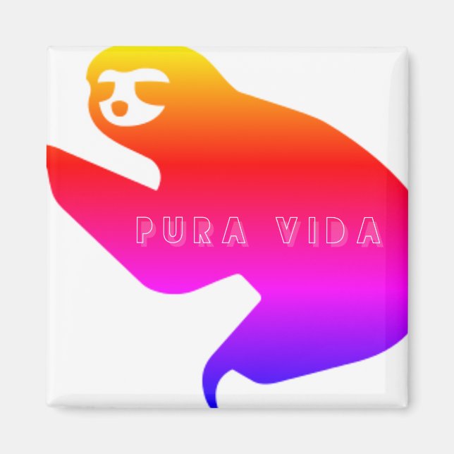 Costa Rica Colourful Pura Vida Sloth Souvenir Magnet (Front)