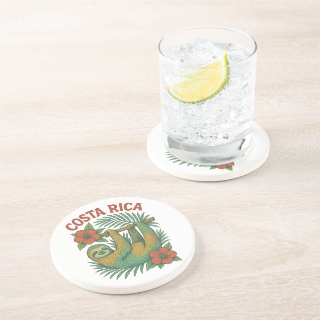 Costa Rica Colourful Tropical Sloth  Coaster (Side)