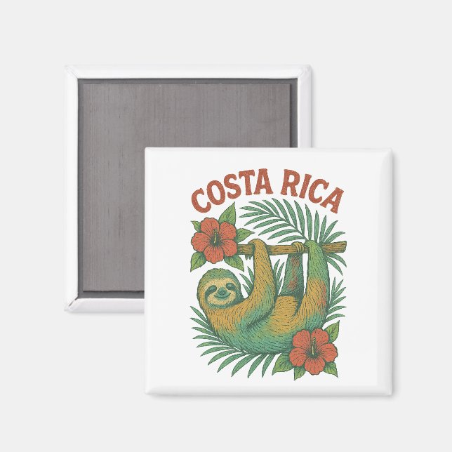 Costa Rica Colourful Tropical Sloth Magnet (Front/Back)