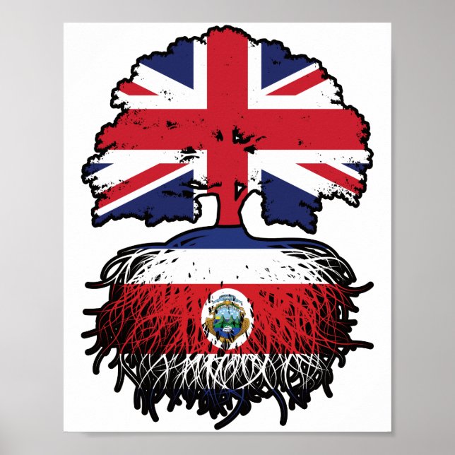 Costa Rica Costa Rican British UK Tree Roots Flag Poster (Front)