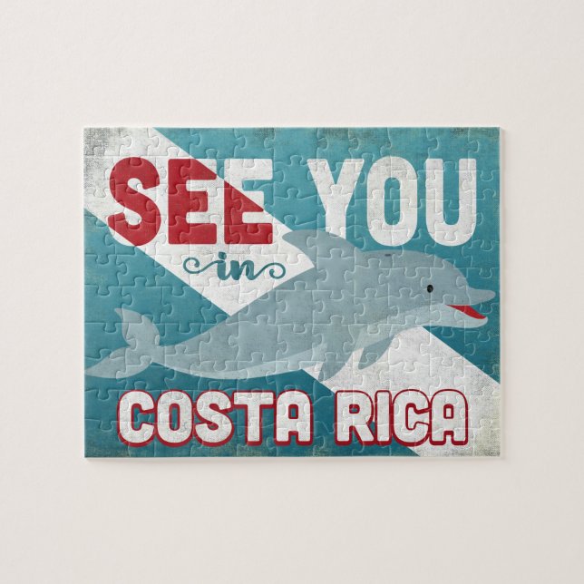 Costa Rica Dolphin - Retro Vintage Travel Jigsaw Puzzle (Horizontal)