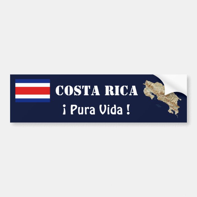 Costa Rica Flag and Map Bumper Sticker (Front)