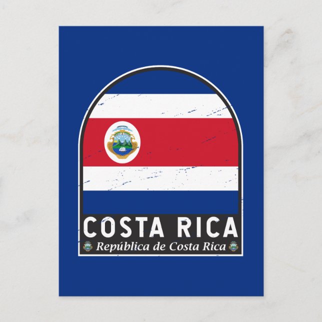 Costa Rica Flag Emblem Distressed Vintage Postcard (Front)