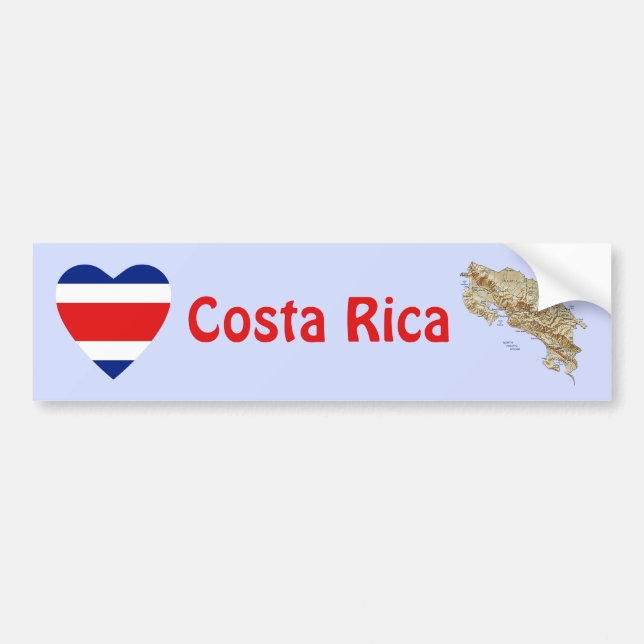 Costa Rica Flag Heart + Map Bumper Sticker (Front)