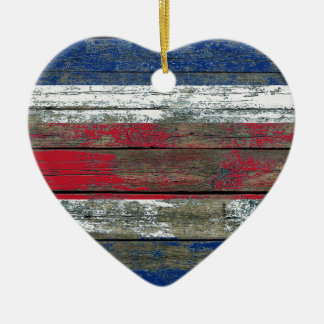 Costa Rica Flag on Rough Wood Boards Effect Ceramic Tree Decoration