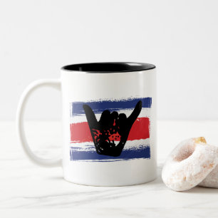 Costa Rica Flag Shaka Surfing Two-Tone Coffee Mug