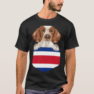 Costa Rica Flag Welsh Springer Spaniel Dog In Pock T-Shirt