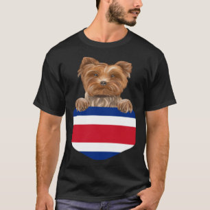 Costa Rica Flag Yorkshire Terrier Dog In Pocket T-Shirt