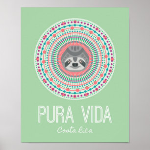 Costa Rica Green Sloth Mandala Art Print