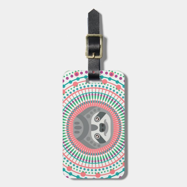 Costa Rica Green Sloth Mandala Luggage Tag (Front Vertical)