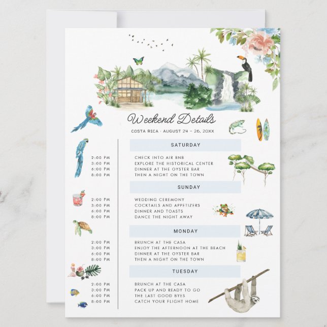 Costa Rica | Illustrated Wedding Weekend  Invitation (Front)