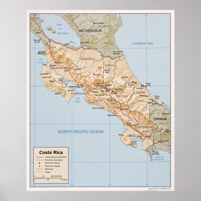 Costa Rica Map (1987) Poster (Front)