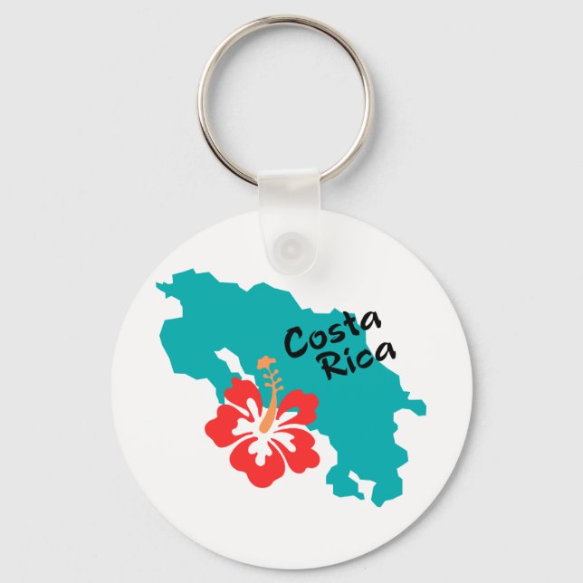 Costa Rica map outline with hibiscus flower Key Ring (Front)