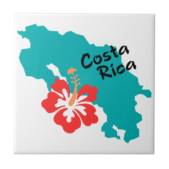 Costa Rica map outline with hibiscus flower Tile (Front)