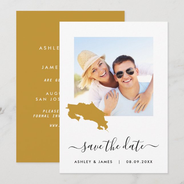 Costa Rica Map Photo Wedding Save the Date Card (Front/Back)