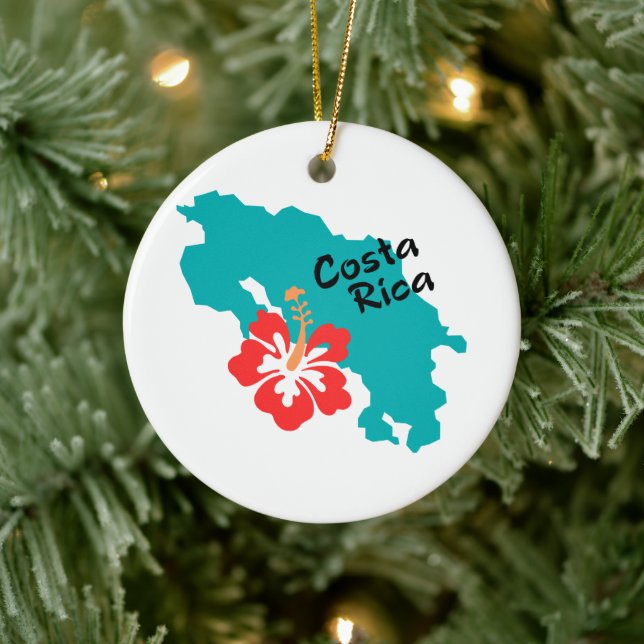 Costa Rica map with hibiscus Ceramic Tree Decoration (Tree)