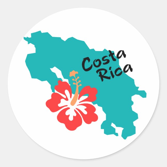 Costa Rica map with hibiscus Classic Round Sticker (Front)