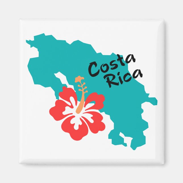 Costa Rica map with hibiscus Magnet (Front)