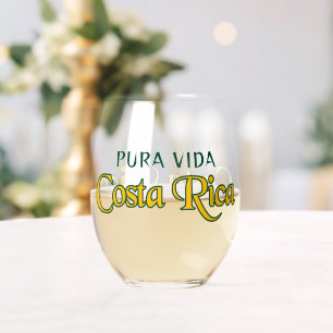 Costa Rica Motto Pura Vida (or your text) Stemless Wine Glass