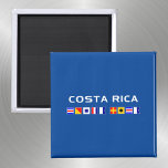 Costa Rica Nautical Maritime Sailing Flags Dark Magnet<br><div class="desc">Shows the name of Costa Rica country in white modern text and spelled with colorful maritime nautical signal flags. Background color is blue. Lovely souvenir for residents of Costa Rica, San Jose, Central America, tourists, eco-tourists, visitors, cruise boat passengers, beach and water lovers, such as sailors, mariners, boaters, surfers, snorkelers....</div>