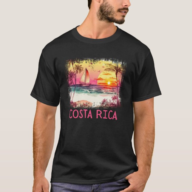 Costa Rica Palm Tree Beach Vacation Summer and Sur T-Shirt (Front)