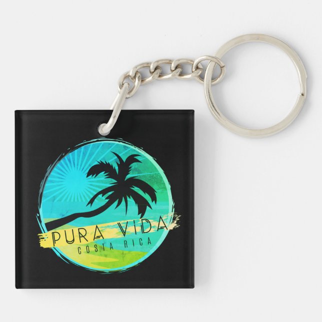 Costa Rica Palm Tree Pura Vida Logo Key Ring (Back)