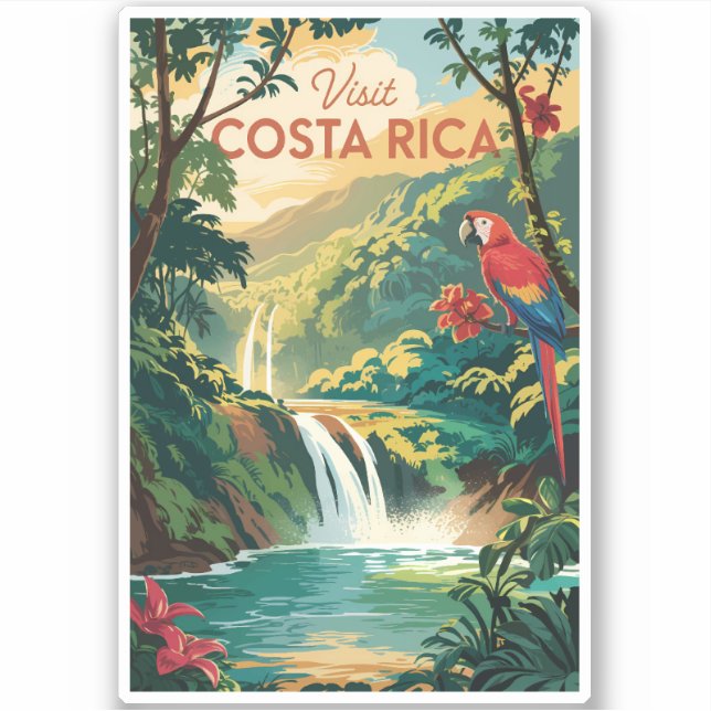 Costa Rica Parrot Illustration Travel Art Vintage (Front)