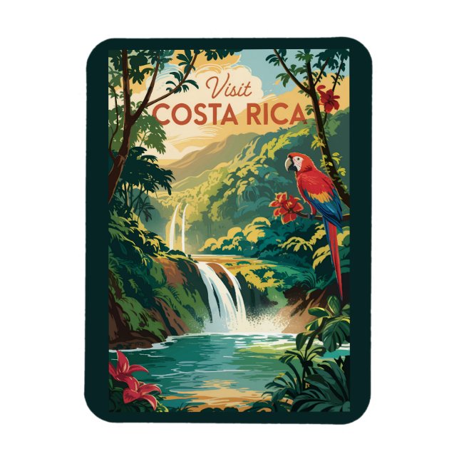 Costa Rica Parrot Illustration Travel Art Vintage Magnet (Vertical)