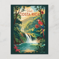 Costa Rica Parrot Illustration Travel Art Vintage