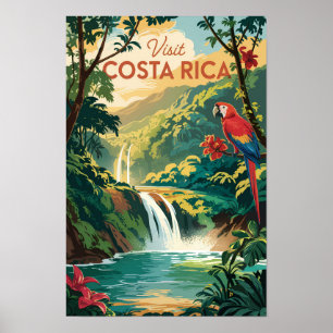 Costa Rica Parrot Illustration Travel Art Vintage Poster