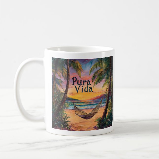 Costa Rica Pura Vida Beach Sunset and Hammock Coff Coffee Mug (Left)