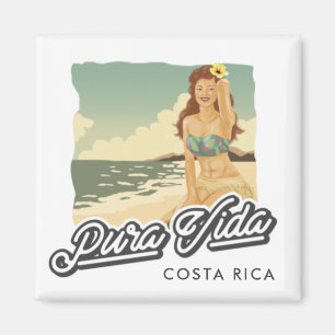 Costa Rica Pura Vida Girl on the Beach Surf Magnet