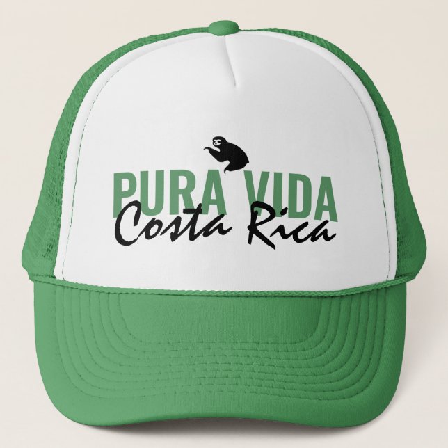 Costa Rica Pura Vida Sloth Men's Green Trucker Hat (Front)
