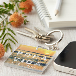 Costa Rica Pura Vida Sunset Souvenir  Key Ring