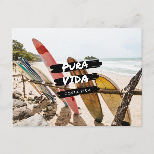 Costa Rica Pura Vida Surfboard Photo Postcard (Front)