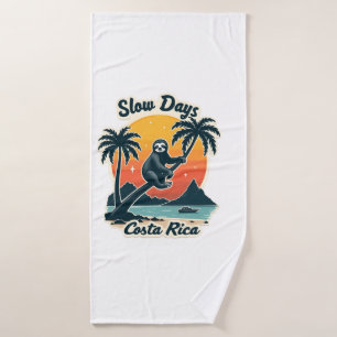Costa Rica Sloth Vintage Sunset Travel Vector Shir Bath Towel